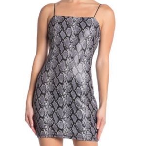 Kenedik Gray Black Snakeskin Print Spaghetti Strap Bodycon Mini Dress NEW